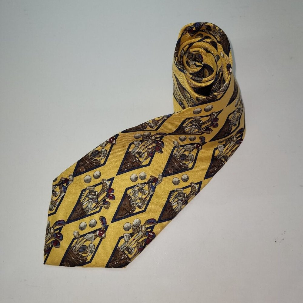 Chaps Ralph Lauren Tie Mens Necktie Silk Golf‎ Print Novelty  Handmade USA